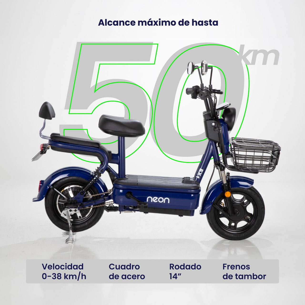 Bicicleta Eléctrica 350w 38km/h Acero 150 Kg Canastilla 50km