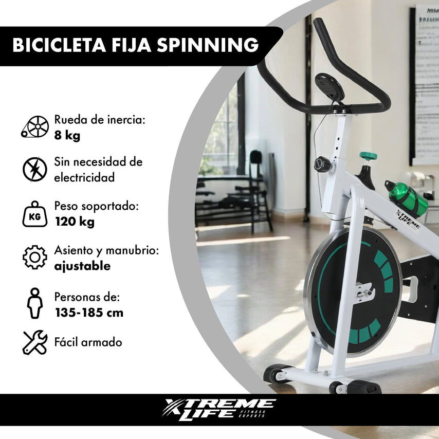 Bicicleta Fija Spinning Estática 8 Kg Cardio Profesional BlancaSKYAEROB8