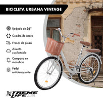 Bicicleta Urbana Rodada 26 Canastilla Freno De Pinza Acero VintageSKYURBIKEP