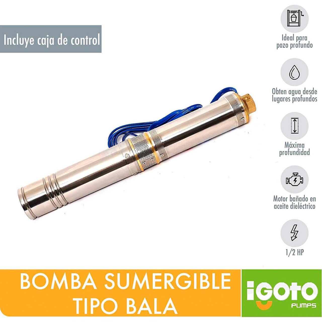 Bomba Sumergible Bala Con Capacitor Interno 1/2 Hp Igoto