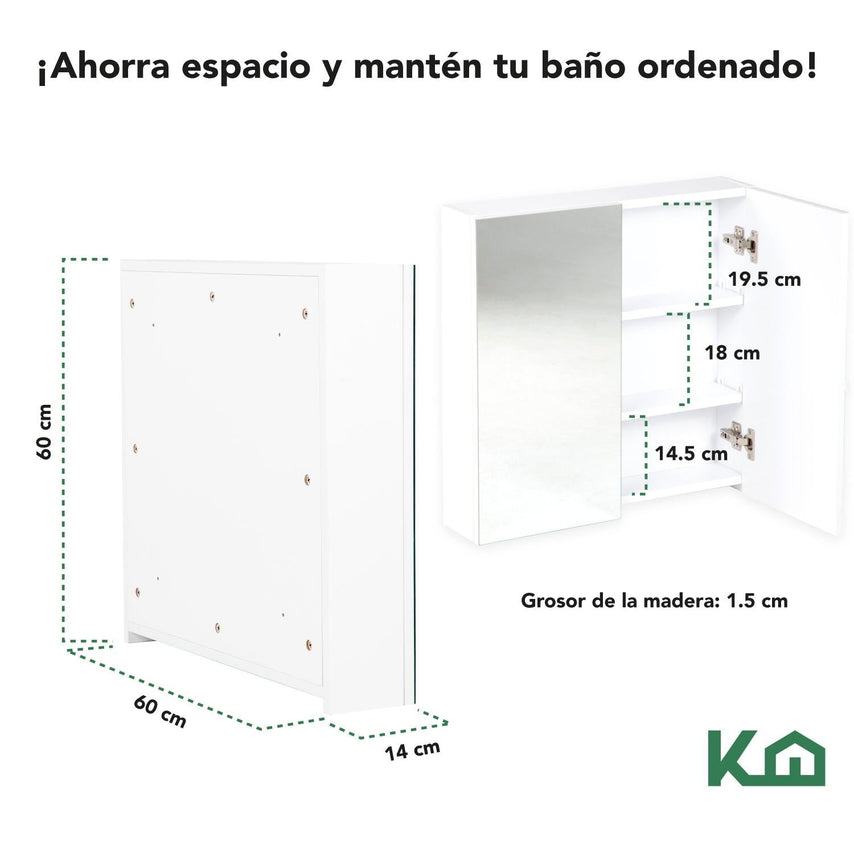 Botiquin Con Espejo Para Baño Organizador 2 Puertas GabineteKHMCB60