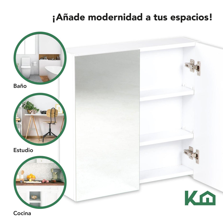 Botiquin Con Espejo Para Baño Organizador 2 Puertas GabineteKHMCB60