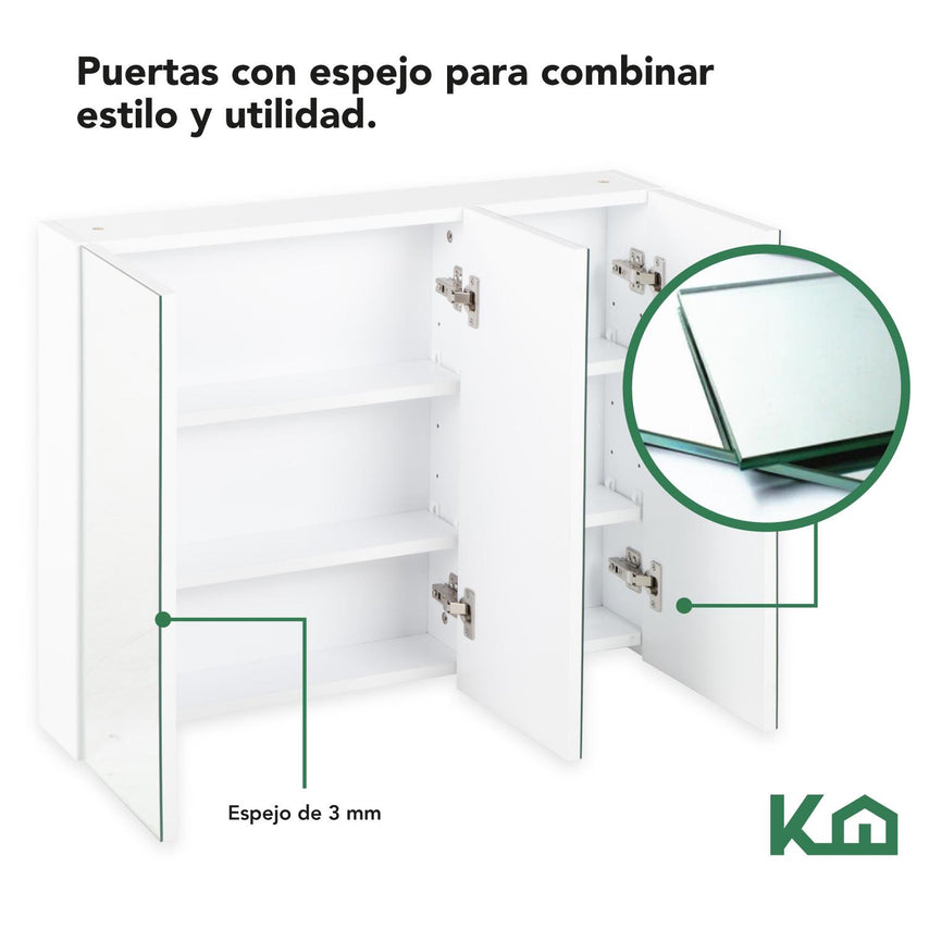 Botiquin Con Espejo Para Baño Organizador 3 Puertas GabineteKHMCB75