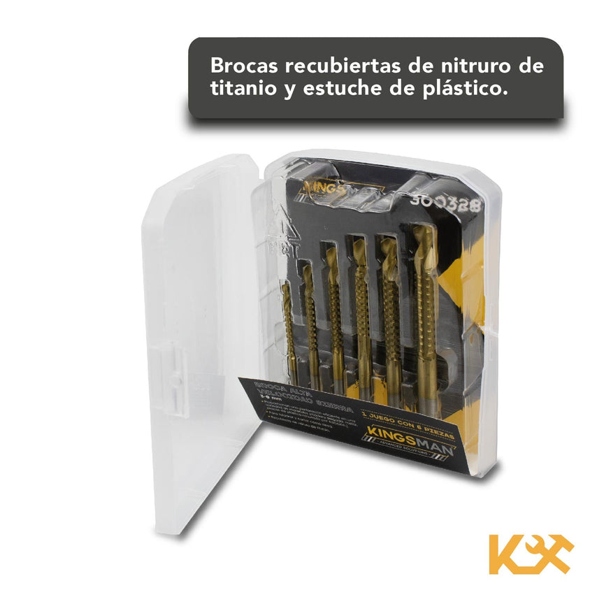 Broca Helicoidal A/V Sierra 3-8 mm Juego 6 Piezas Kingsman300328