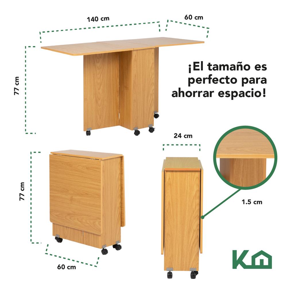 Mesa Comedor Plegable Ruedas Madera Multifuncion Movible 140