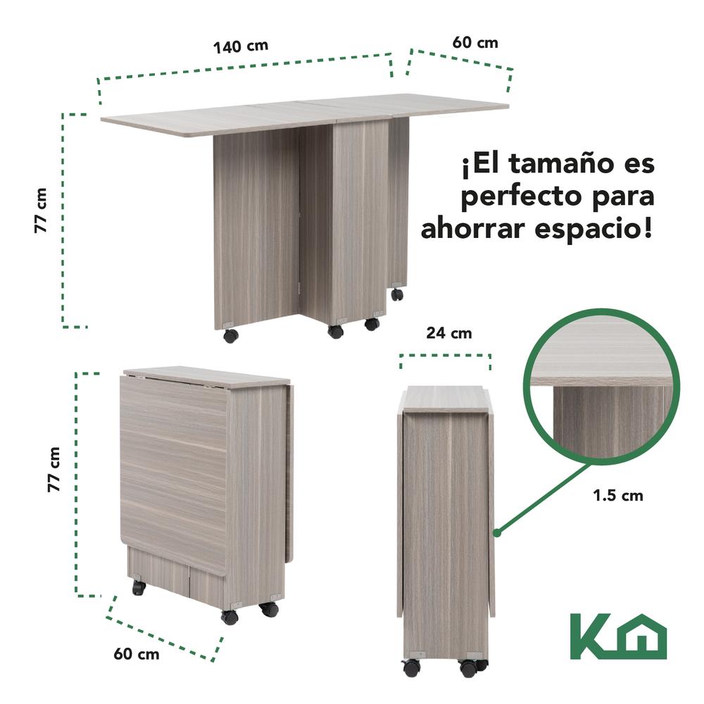 Mesa Comedor Plegable Ruedas Madera Multifuncion Movible 140