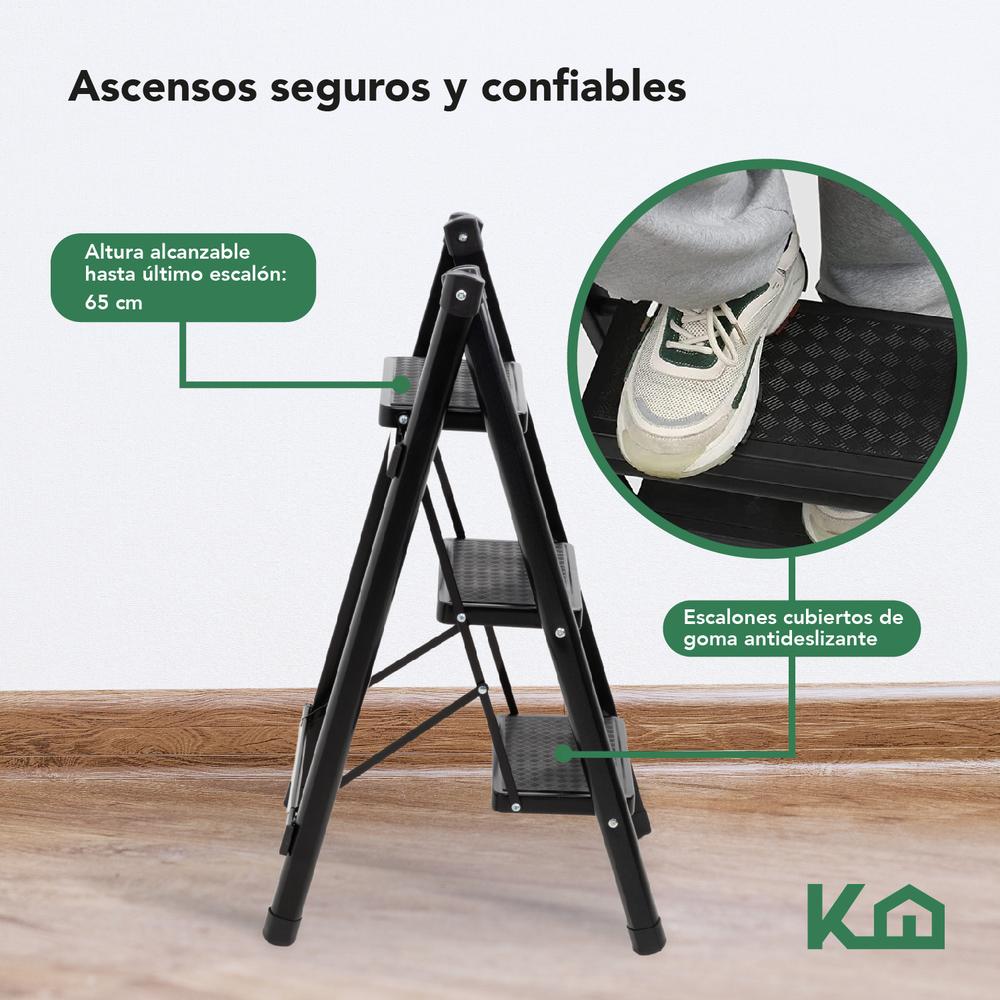 Kit 2 Escaleras Plegables Acero Tijera 3 Peldaños KingsHouse