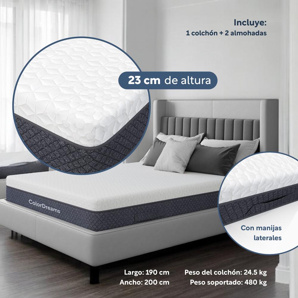 Set 3Pzas Colchón King Size Memory Foam + Almohadas Carbón