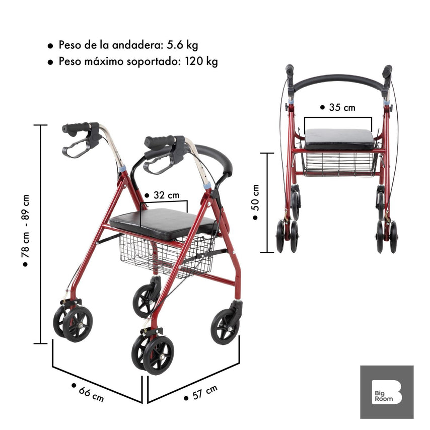 Andadera Adulto Ortopédica Con Asiento Silla Todo Terreno