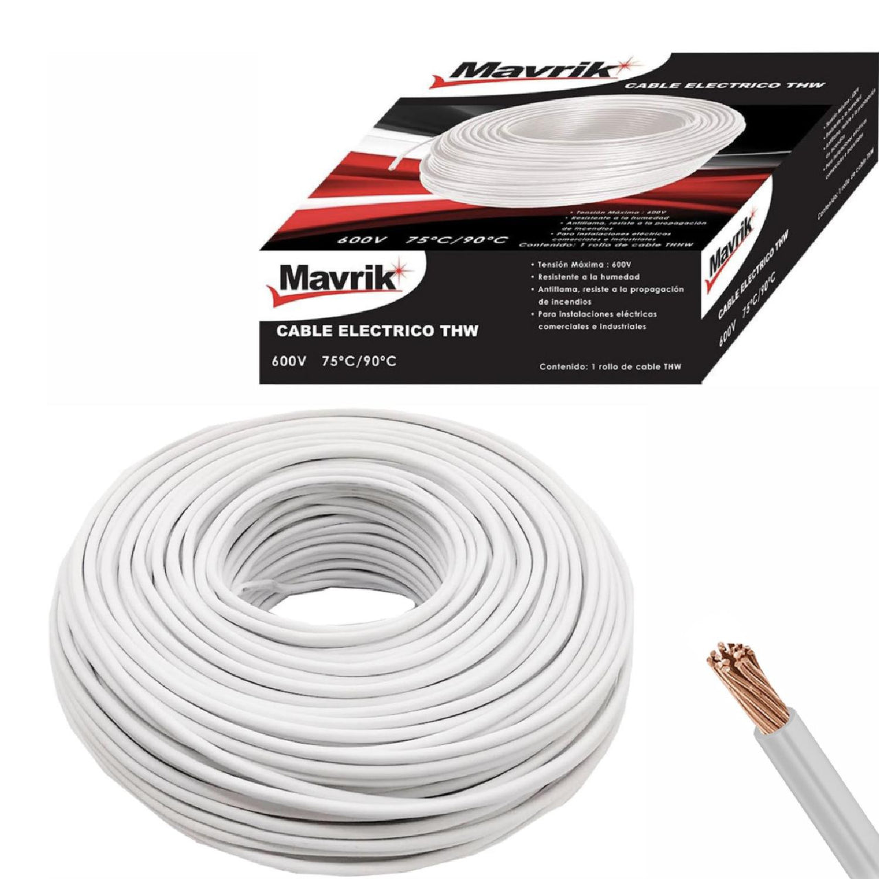 Cable Eléctrico De Aluminio Con Revestimiento De Cobre 100 Mts Tipo Thw Cal.10 Blanco Adir