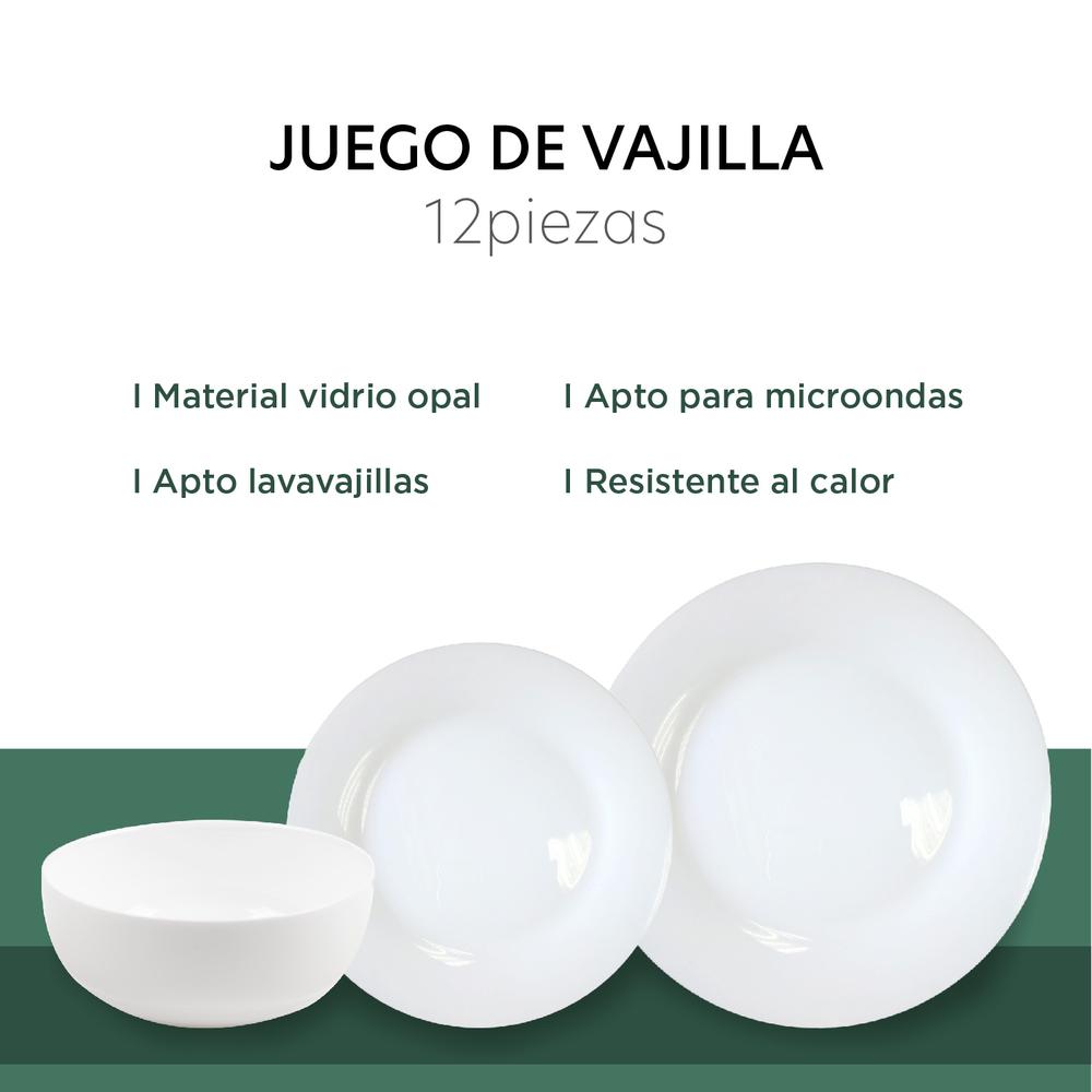 Juego de Vajilla Opal Redonda 12 Piezas  Modelo CHOPAL12R ColorHome