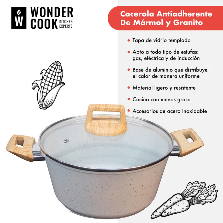 Cacerola Tapa Antiadherente 24cm Marmol Granito Libre PfoaHJCM24260000