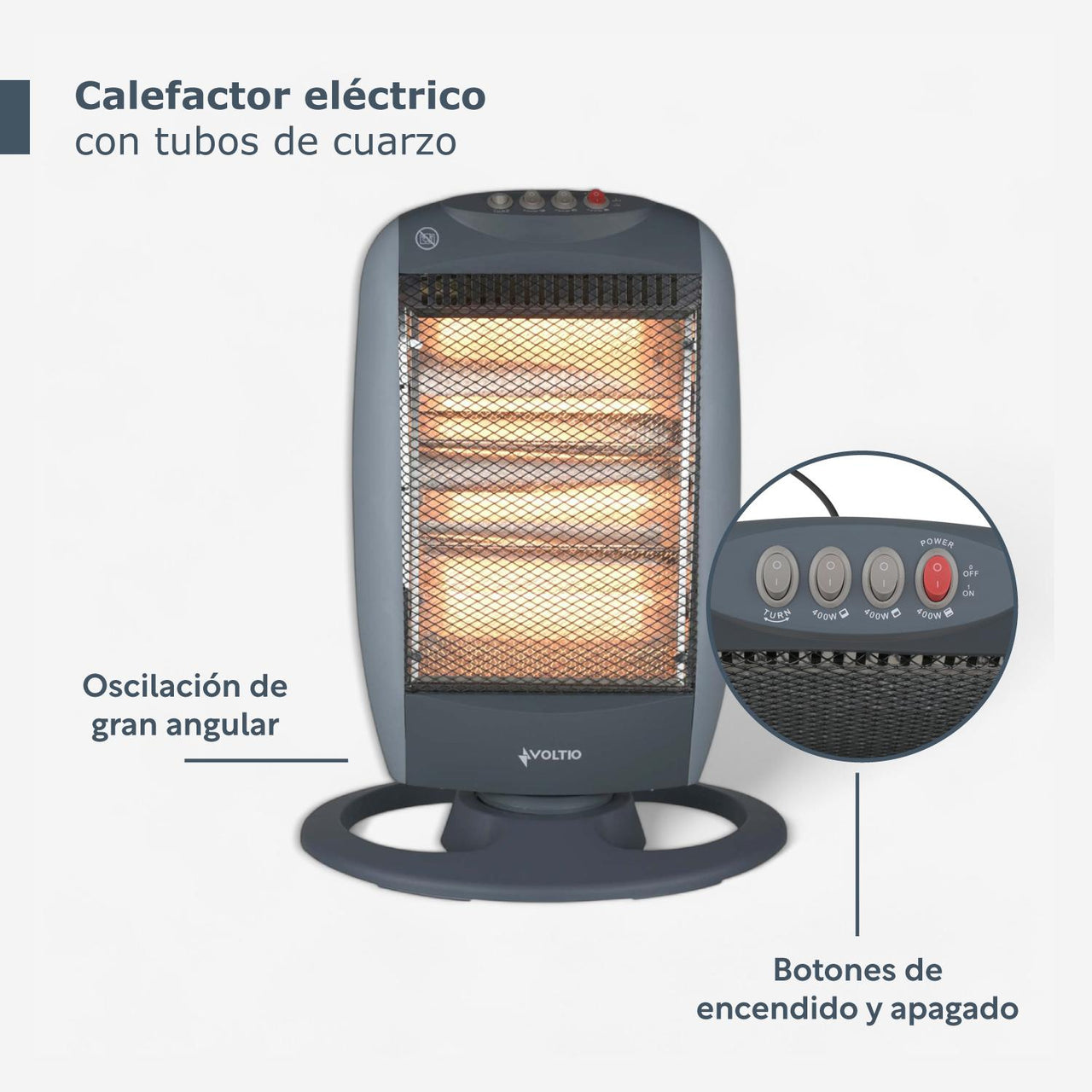 Calefactor Calentador Halogeno Eléctrico De Cuarzo 3 Niveles