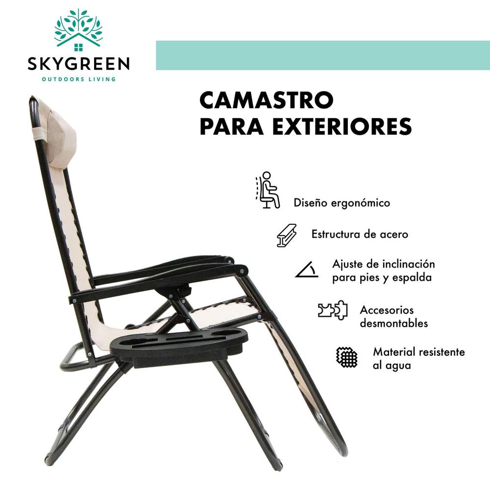 Camastro Para Exterior Plegable Portátil Con Porta Bebidas