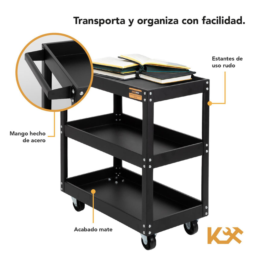 Carrito De Servicio 3 Niveles 120 kg Multiusos OrganizadorKMUTC3