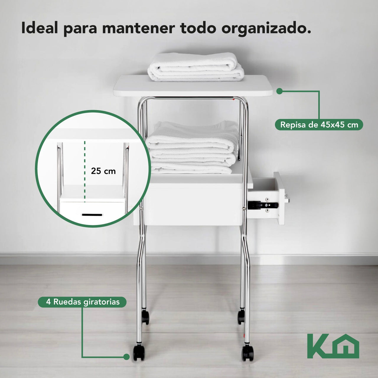 Carrito Mesa Auxiliar Mueble Multiusos 1 Cajón Spa Estética