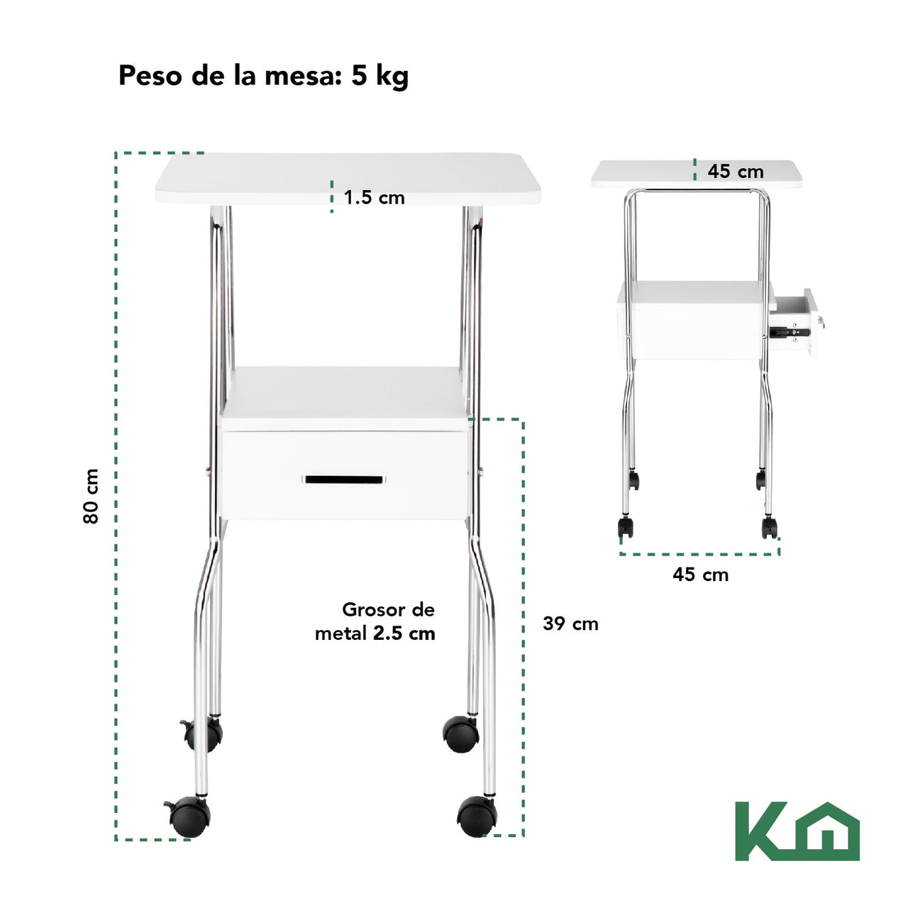 Carrito Mesa Auxiliar Mueble Multiusos 1 Cajón Spa Estética