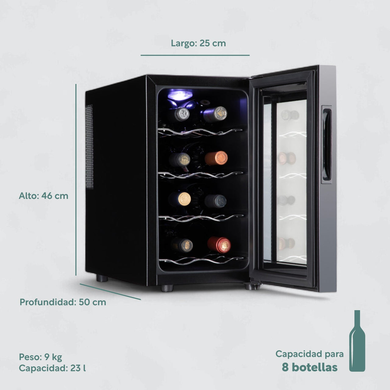 Cava Enfriador De Vinos 8 Botellas Frigobar Bebidas 110-120V