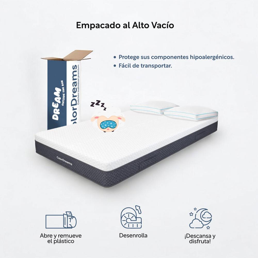 Colchón Individual Memory Foam + Almohadas Poliéster Set 3Pz