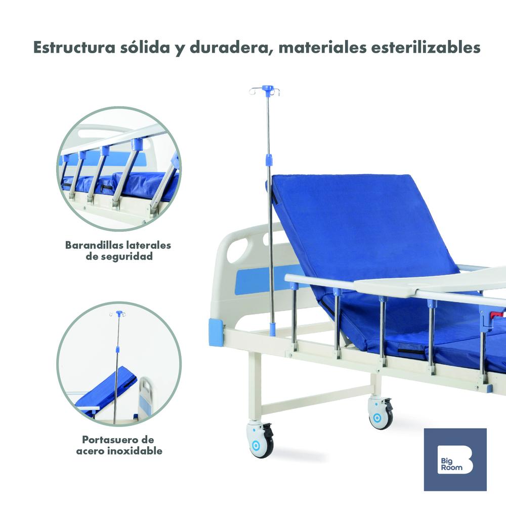 Cama Hospitalaria Manual Con Mesa Colchon y Portasueros