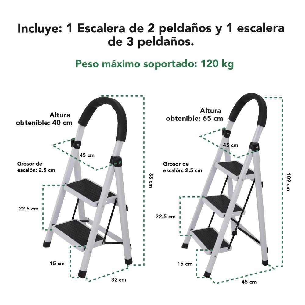 Kit Escaleras Plegables De Acero 2 y 3 Peldaños KingsHouse