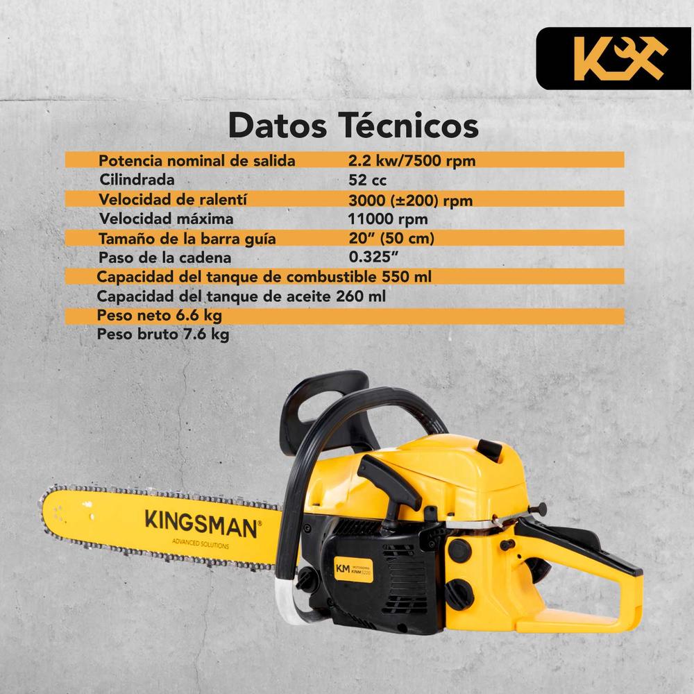 Motosierra A Gasolina 2.5hp 52cc Leñadora Kingsman