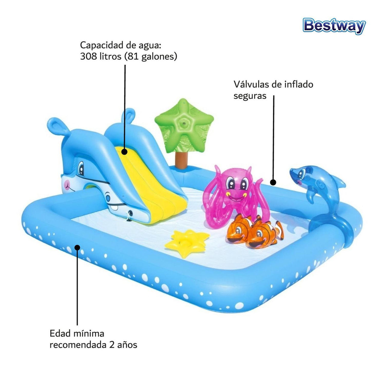 Centro de Juegos Alberca Inflable Acuario Fantástico 239  x  206  x  86 cm Modelo 53052 Bestway