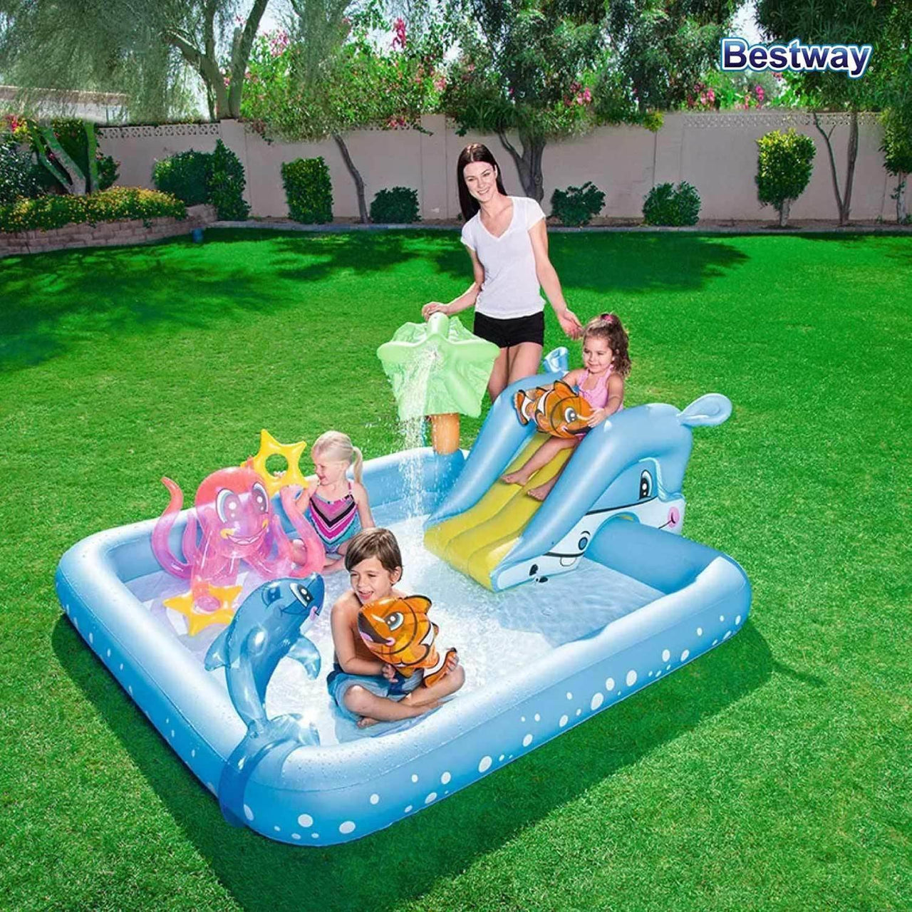 Centro de Juegos Alberca Inflable Acuario Fantástico 239  x  206  x  86 cm Modelo 53052 Bestway