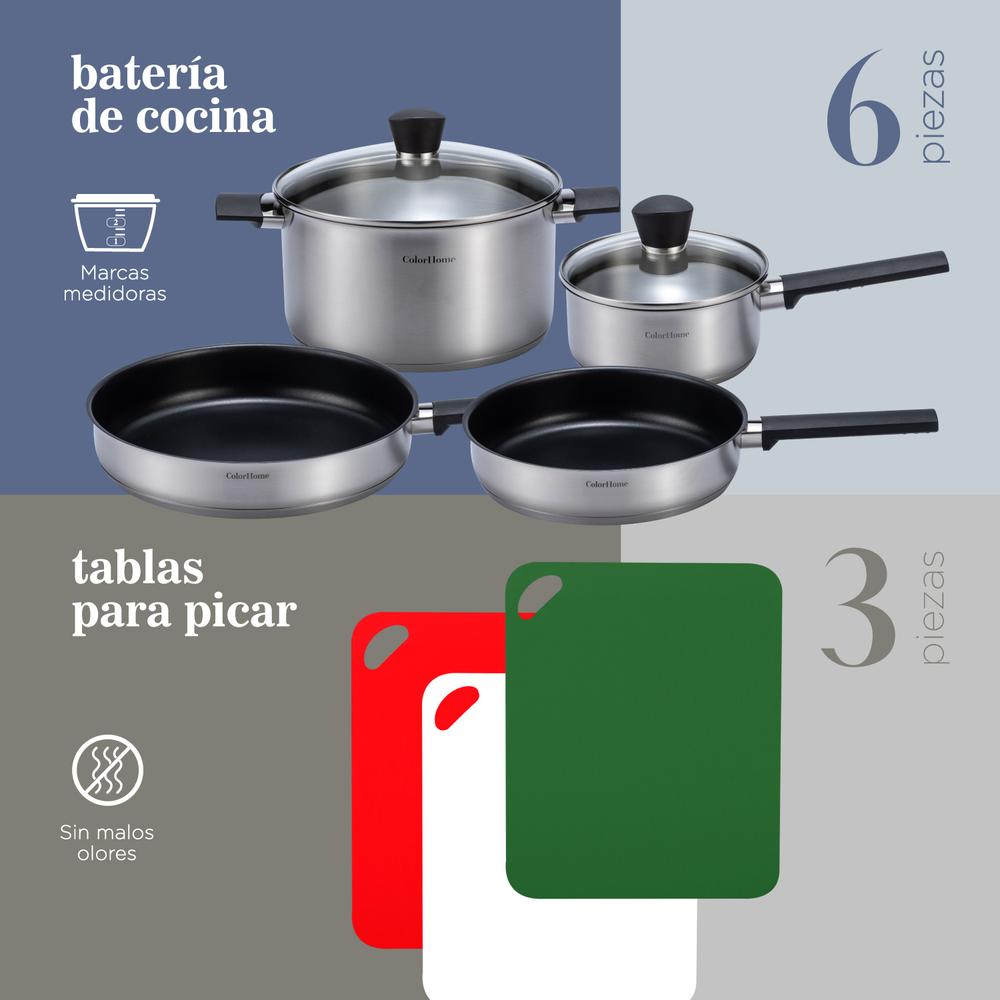 Bateria de Cocina Antiadherente Combo Tablas De Picar 9 Pzas