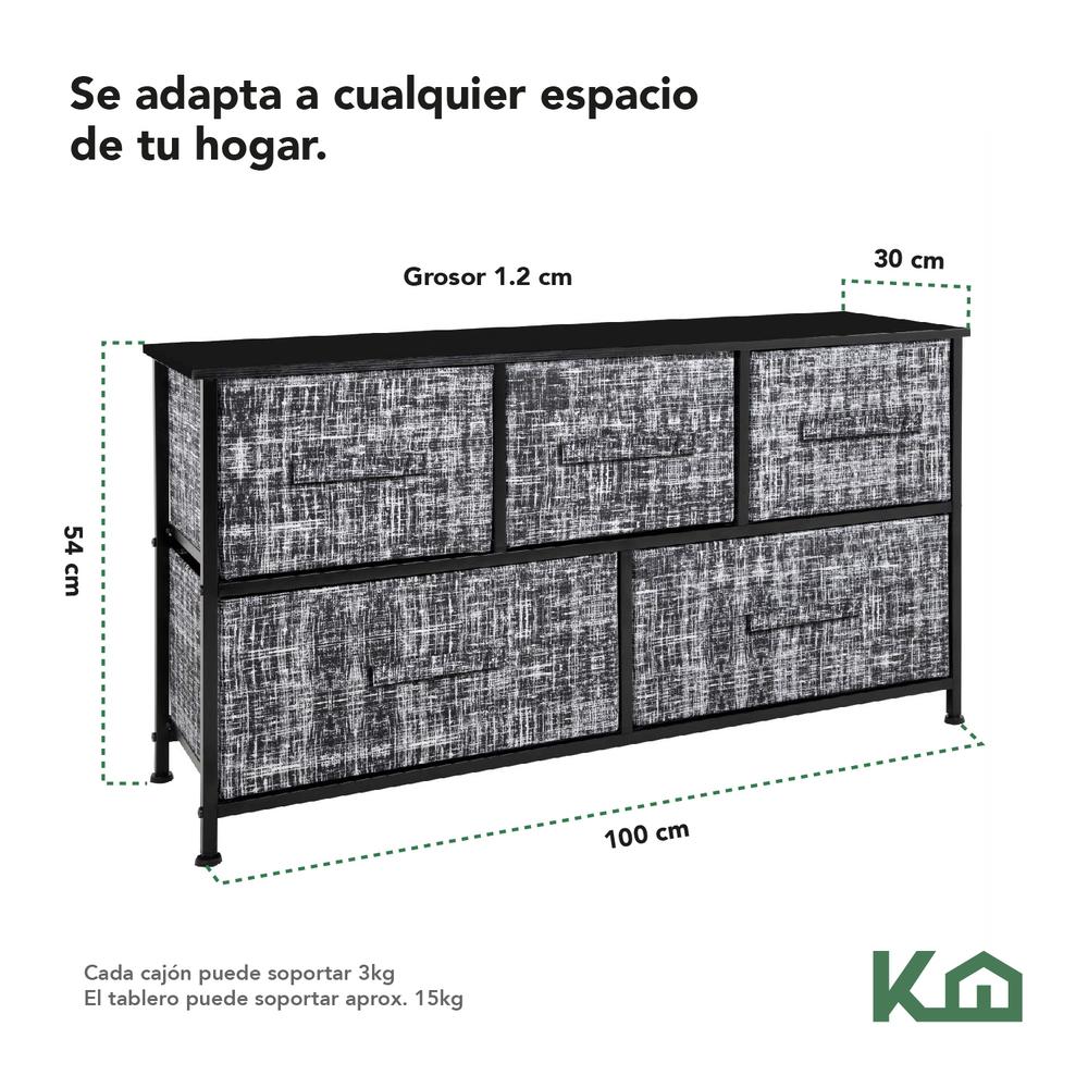 Comoda Cajonera de 5 Cajones Mueble Organizador Tela Madera