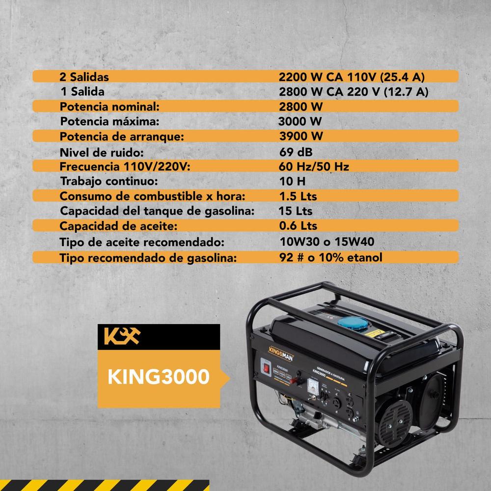 Generador Portatil De Luz 110/220v A Gasolina 7.5hp 3000w Amarillo King3000