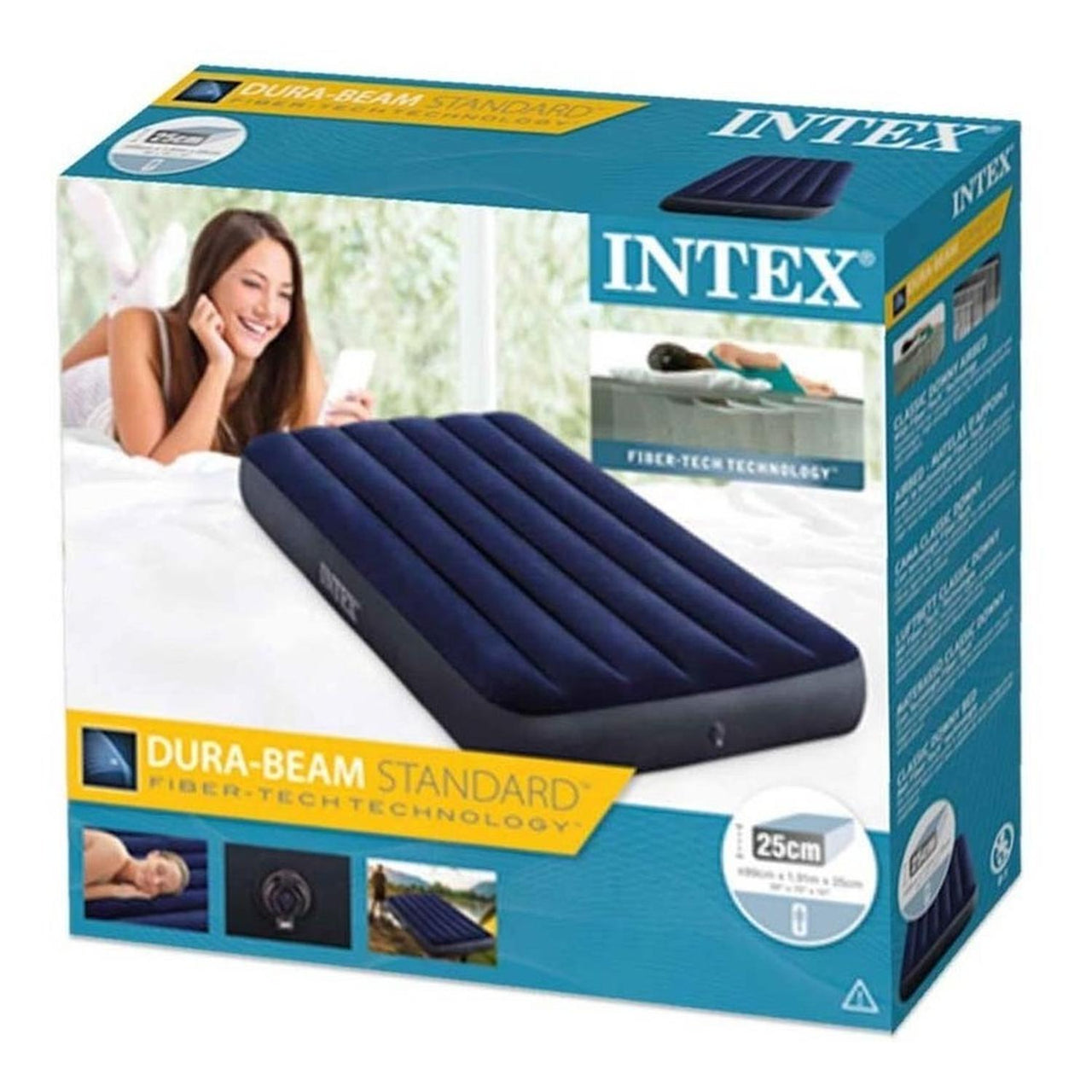 Colchon Cama Campismo Inflable Twin Clasica Azul 1 Per Intex