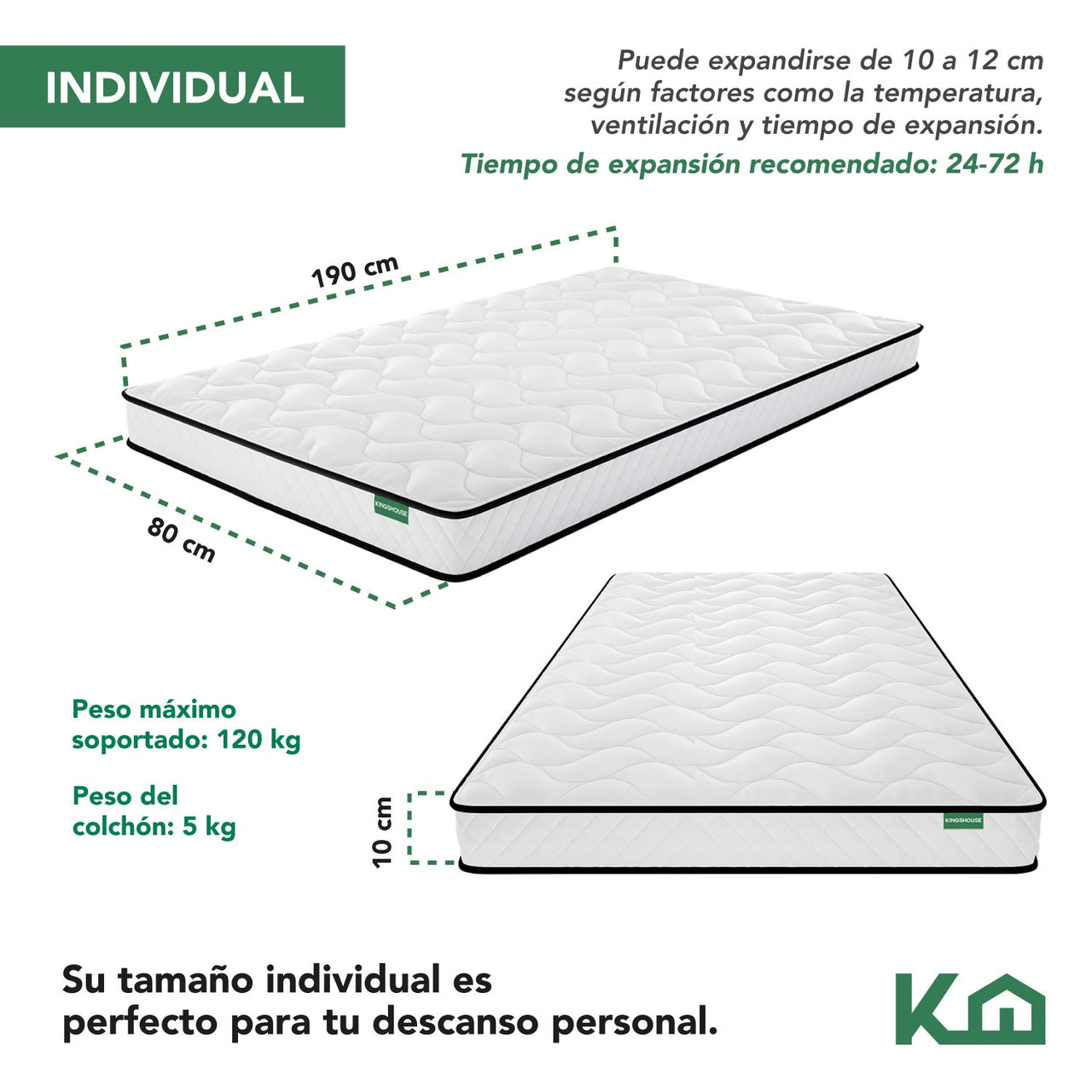 Colchón Colchoneta Individual En Caja 80x190 Espuma Memory Foam