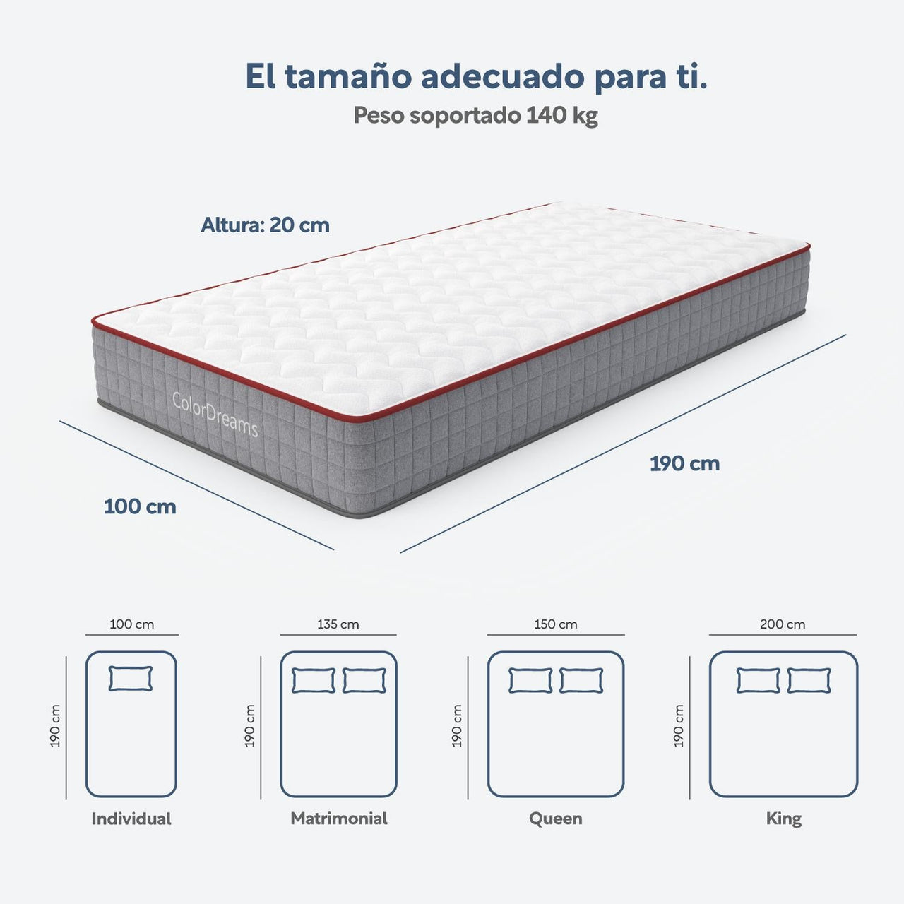 Colchón Individual Caja Híbrido Resorte Pocket + Espuma 20cm