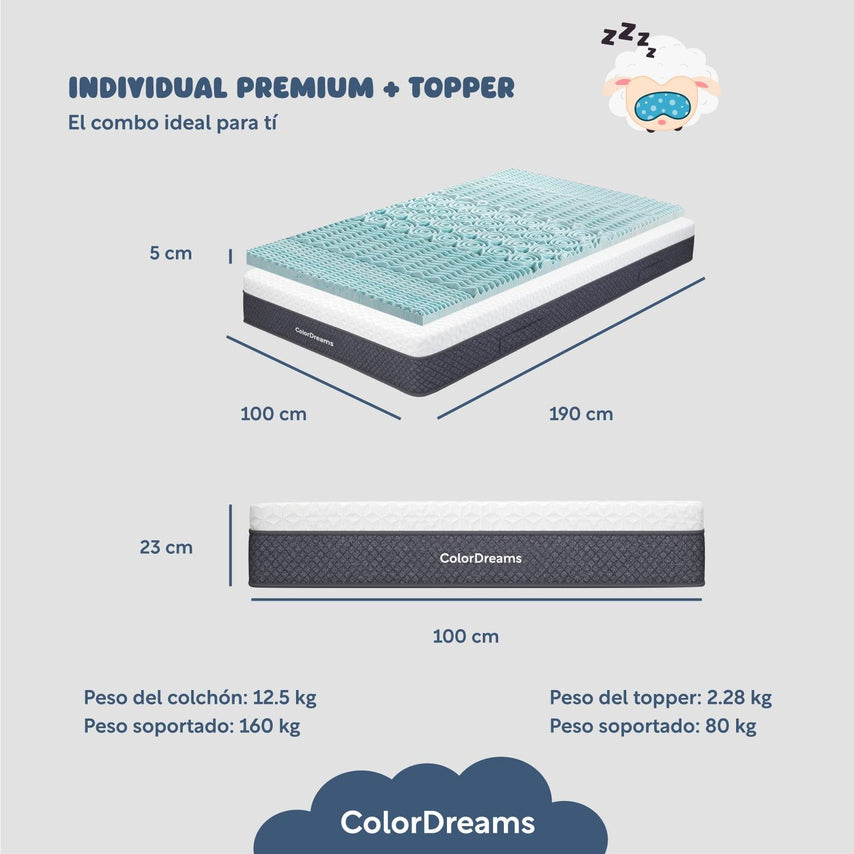 Colchon Individual En Caja Espuma Premium Colchoneta TopperCOMBO - COLORDREAMS - 1