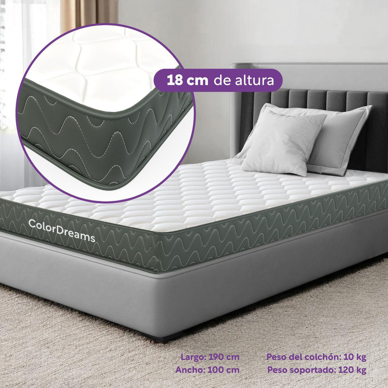 Colchón Individual en Caja Essential Memory Foam 100x190x18 cm ColorDreams