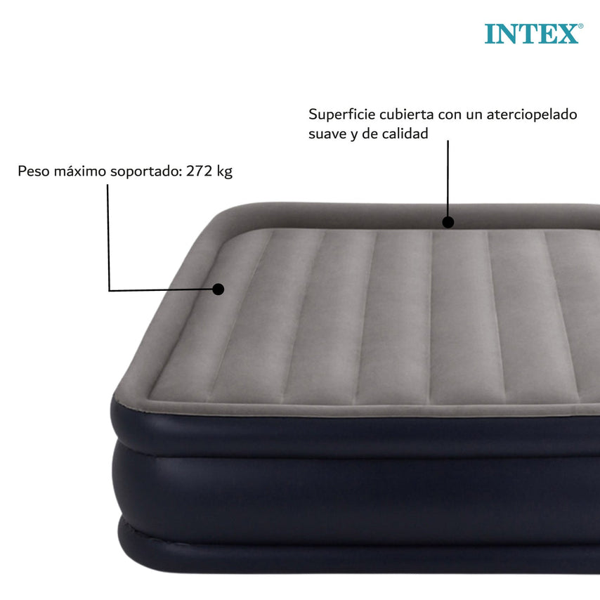 Colchon Inflable Campismo Queen Doble Altura + Bomba Intex64135EP-INTEX