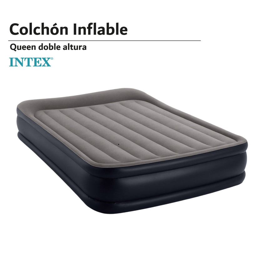Colchon Inflable Campismo Queen Doble Altura + Bomba Intex64135EP-INTEX