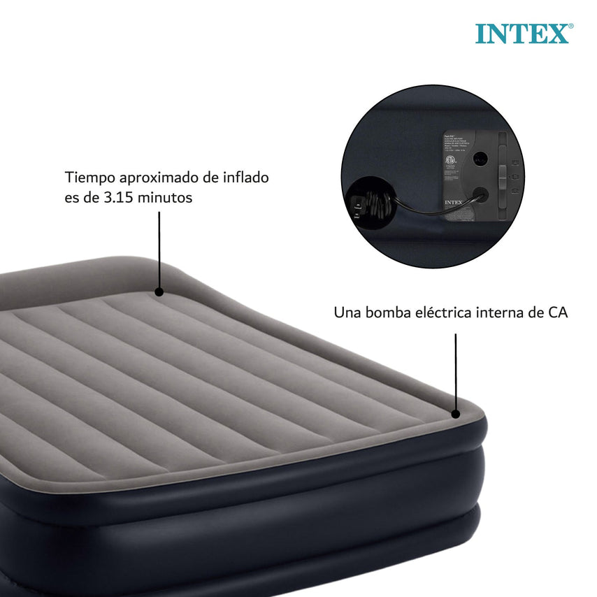 Colchon Inflable Campismo Queen Doble Altura + Bomba Intex64135EP-INTEX