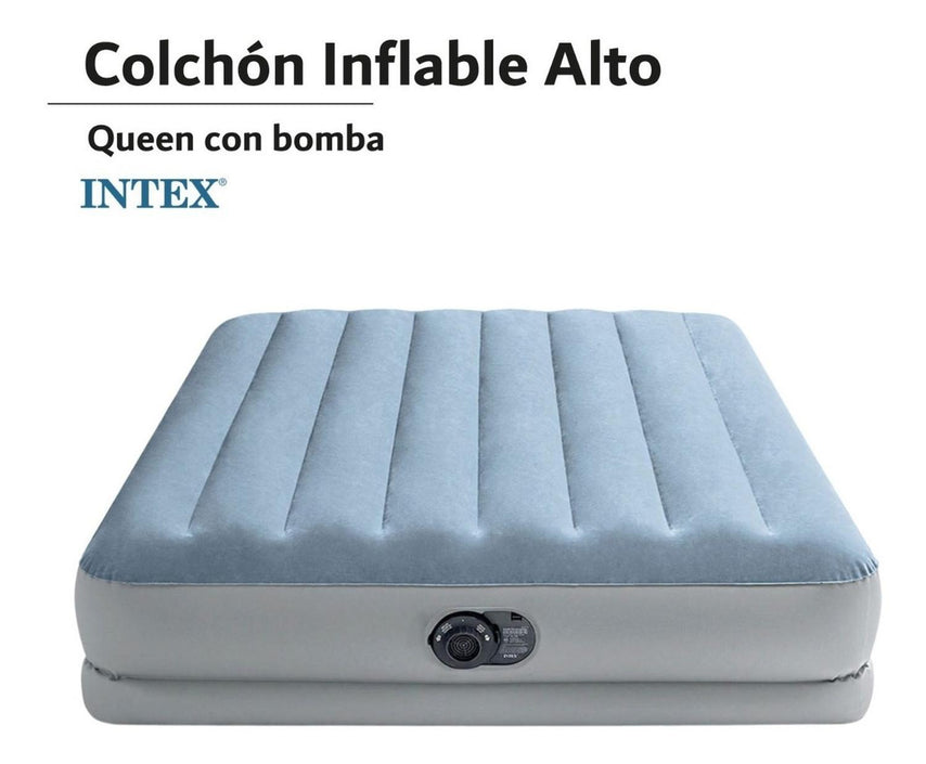 Colchón Inflable Queen Comfort Elevado Fiber-Tech 152 x 203 x 35 con Bomba Eléctrica 110v Modelo 64167ED Intex64167ED-INTEX