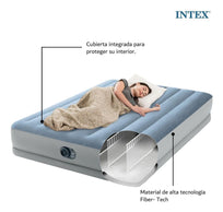 Colchón Inflable Queen Comfort Elevado Fiber-Tech 152 x 203 x 35 con Bomba Eléctrica 110v Modelo 64167ED Intex64167ED-INTEX