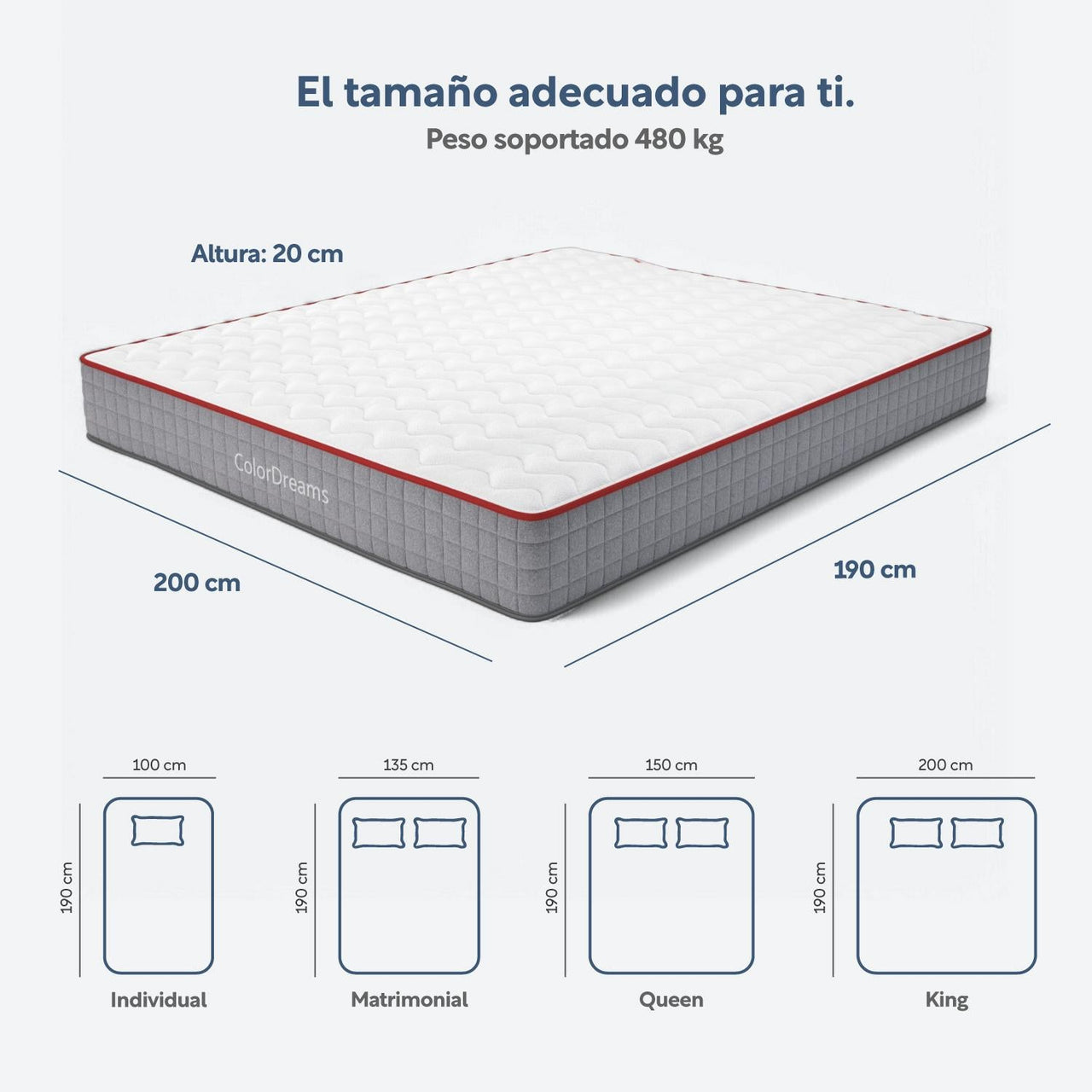 Colchón King Size Caja Híbrido Resorte Pocket + Espuma 20 cm