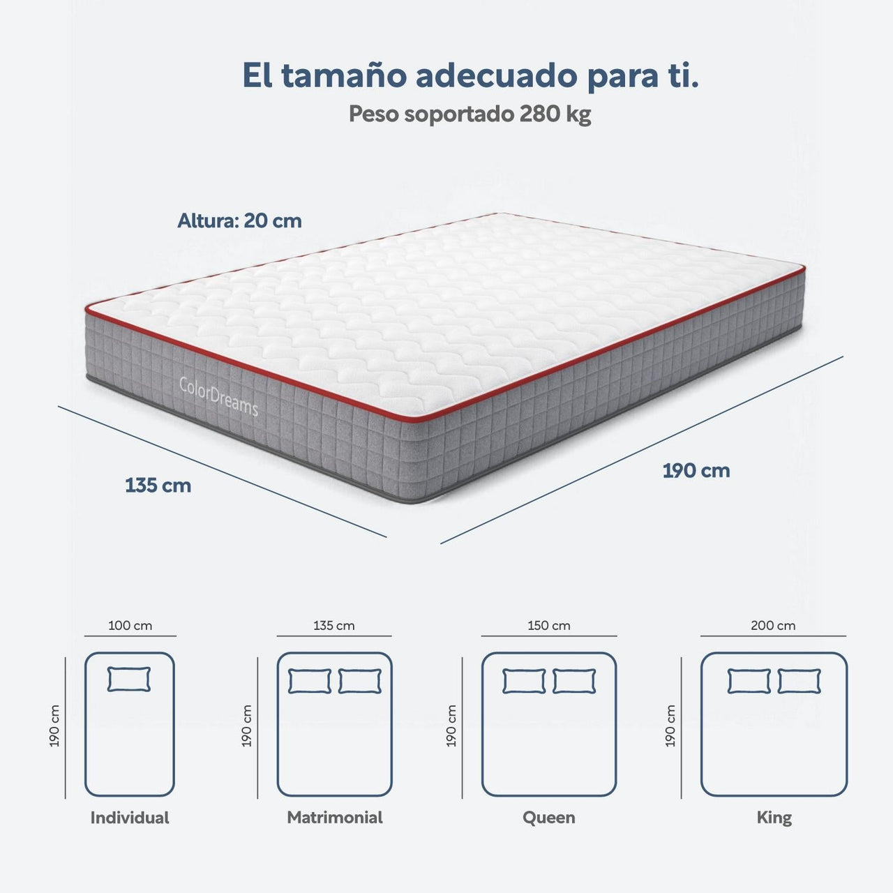 Colchón Matrimonial Caja Híbrido Resorte Pocket +Espuma 20cm