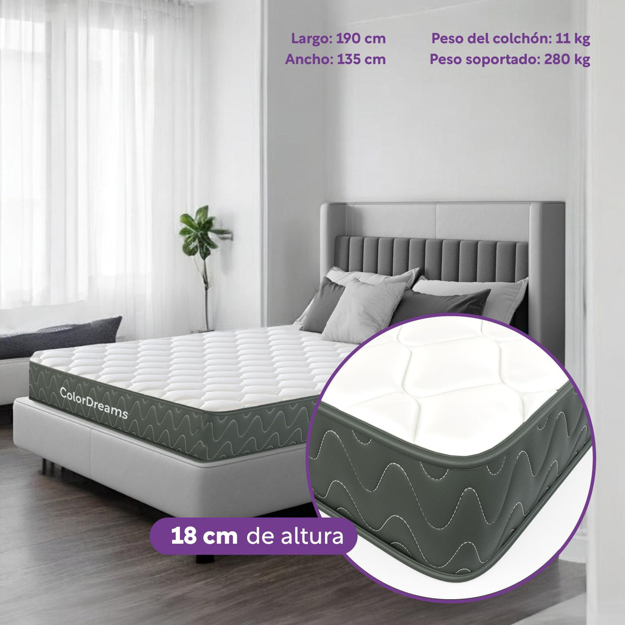 Colchón Matrimonial En Caja Essential Memory Foam 135x190x18 cm ColorDreams