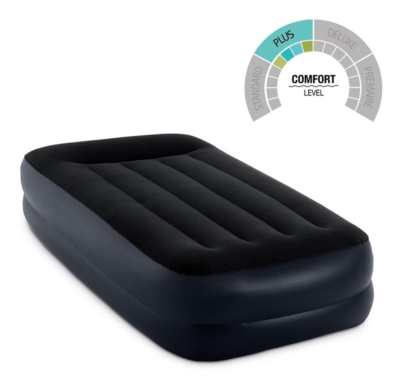 Colchon Negro Inflable Doble Altura Campismo + Bomba Intex