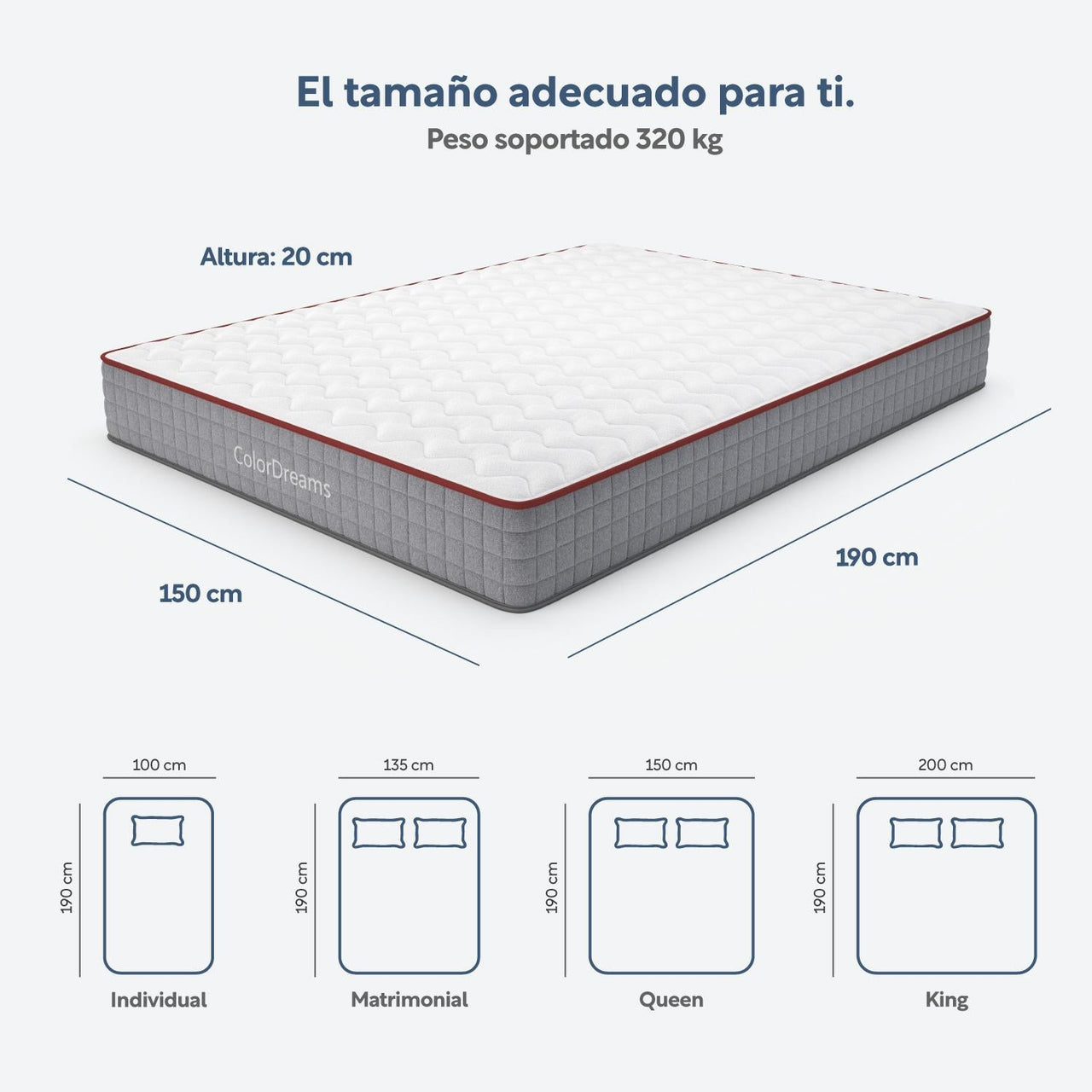 Colchón Queen Size Caja Híbrido Resorte Pocket + Espuma 20cm