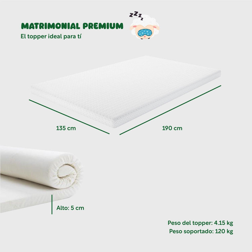 Colchoneta Cubre Colchon Topper Memory Foam 5cm MatrimonialTOPDREAM2M