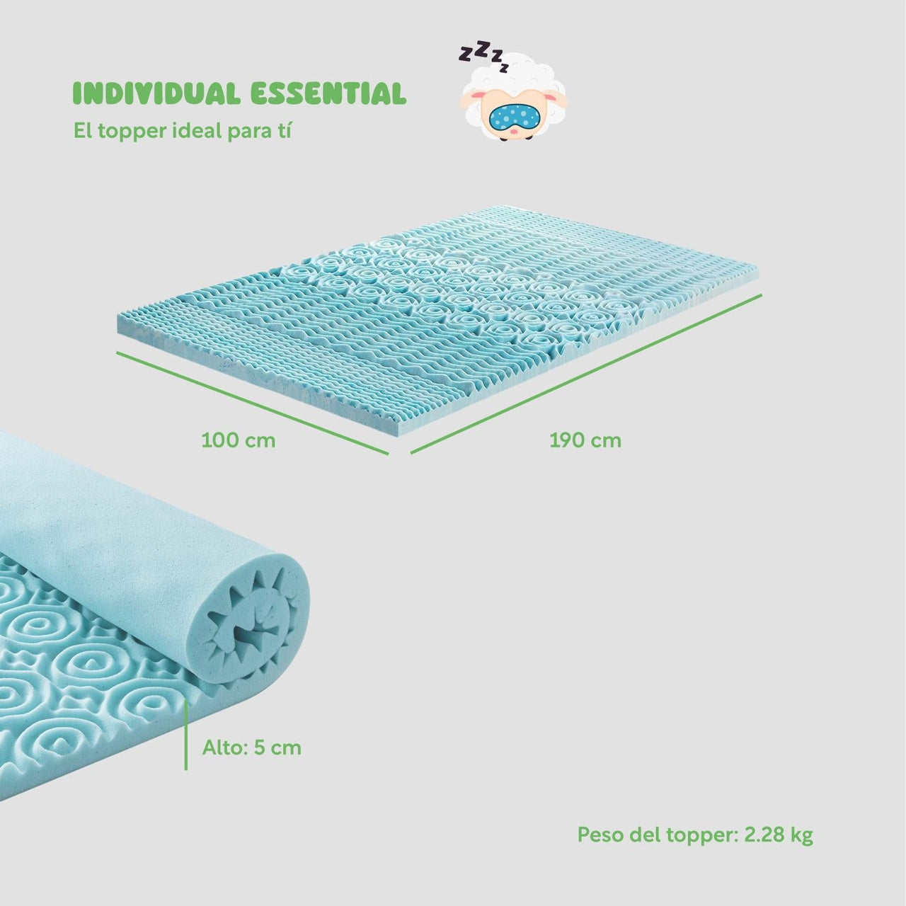 Colchoneta Topper Cubrecolchon Individual Memory Foam 5cm