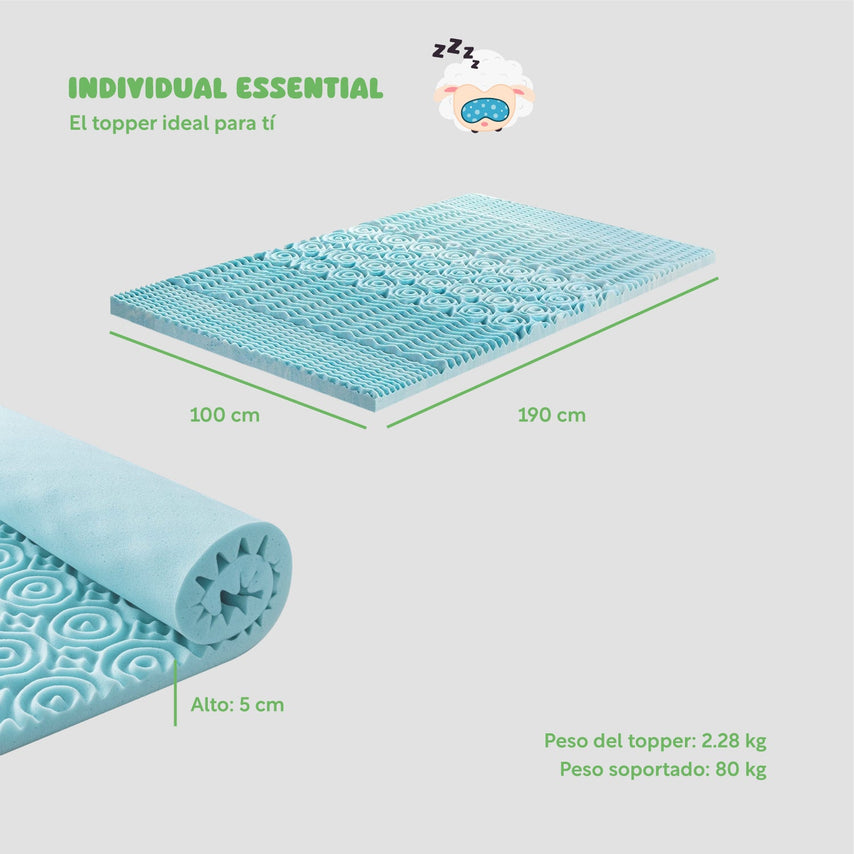 Colchoneta Topper Cubrecolchon Individual Memory Foam 5cmTOPPER1I