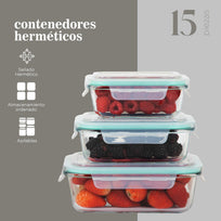 Combo Contenedores Herméticos Recipiente de Vidrio 15 PiezasCOMBO-CH-33